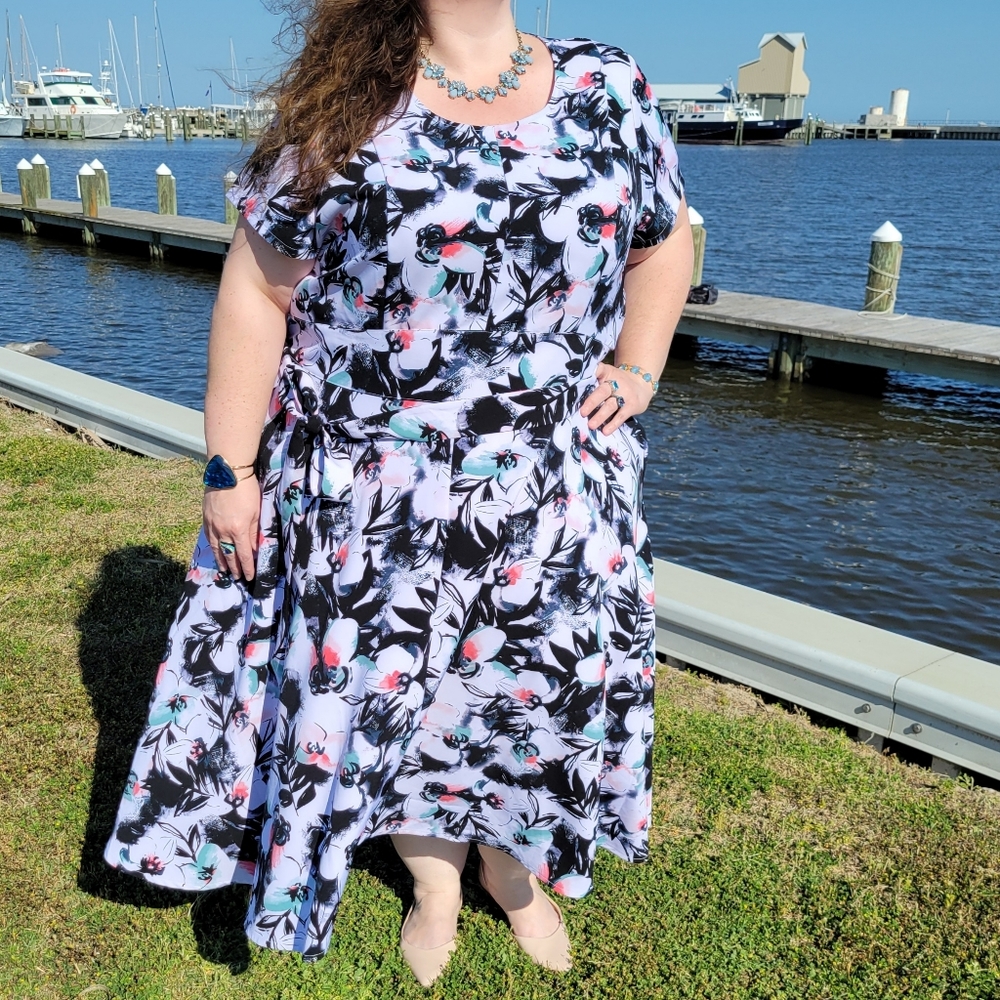 Easter Dress Lane Bryant White Floral Short Sleeve Plus Dress Sz 28 - Picture 6 of 15
